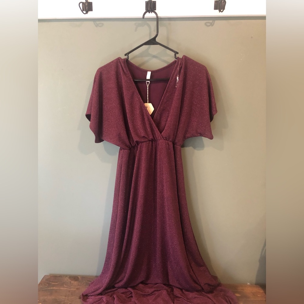 Purple sparkly maxi maternity dress